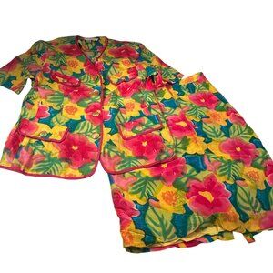 Richie Freeman Teri Jon Linen Silk Skirt Suit Set Floral Women Tropical Career